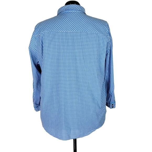 Coral Bay Blouse Size 2X Blue White Gingham Roll Tab Sleeves Button Cuff Pockets - Picture 3 of 9